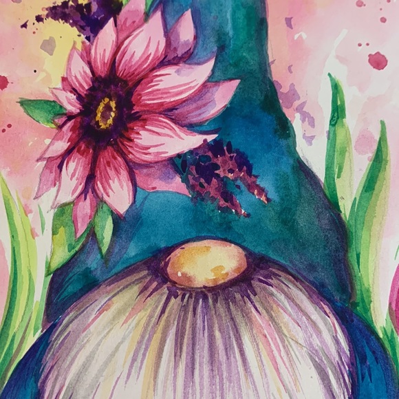 SALE!!! Springtime Gnome painting handmade.     2 - Picture 2 of 5